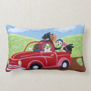 Red Truck and Labradors Painting Lumbar Cushion