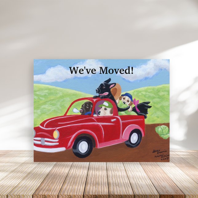 Red Truck and Labs New Address Announcement Postcard (Red Truck Labs Design New Address Announcement Postcard for Labrador Owners.  Moving Announcement.)