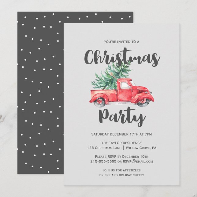Red Truck and Tree Christmas Party Invitation (Front/Back)