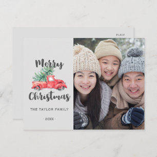 Red Truck and Tree Christmas Photo Holiday Postcard