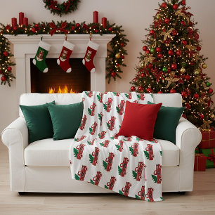 Red truck and tree fleece blanket