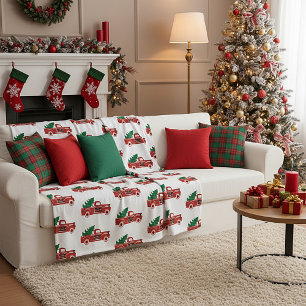 Red truck and tree fleece blanket
