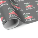 Red Truck and Tree | Grey Merry Christmas Gift Wrapping Paper<br><div class="desc">This red truck and tree grey Merry Christmas gift wrapping paper is perfect for a modern yet vintage style holiday present. The design features a classic old red pickup truck carrying a Christmas tree with the words "Merry Christmas" in a modern hand lettered font on a dark grey background.</div>