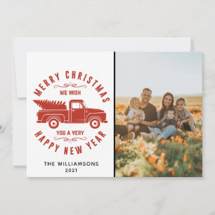 Red Truck and Tree Merry Christmas Photo Holiday Card