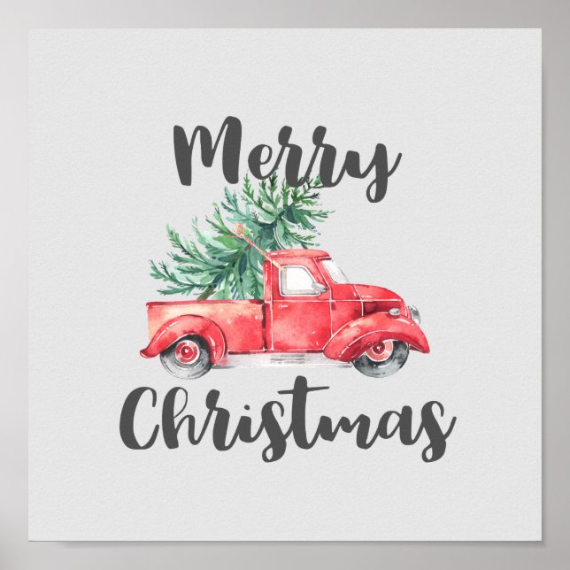 Red Truck and Tree Merry Christmas Poster (Front)