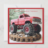 Red Truck Birthday Cake Black Tires Rocks