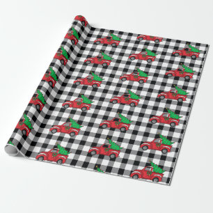Red Truck   Black   White Buffalo Check Pattern Wr Wrapping Paper