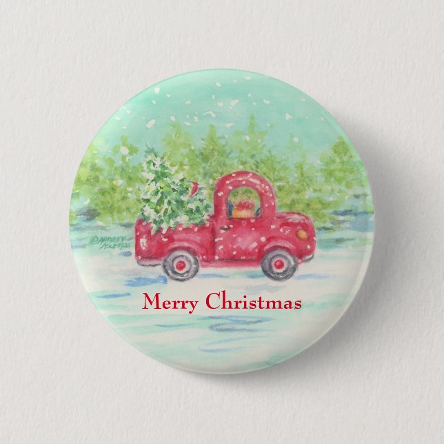 Red Truck Christmas Button (Front)