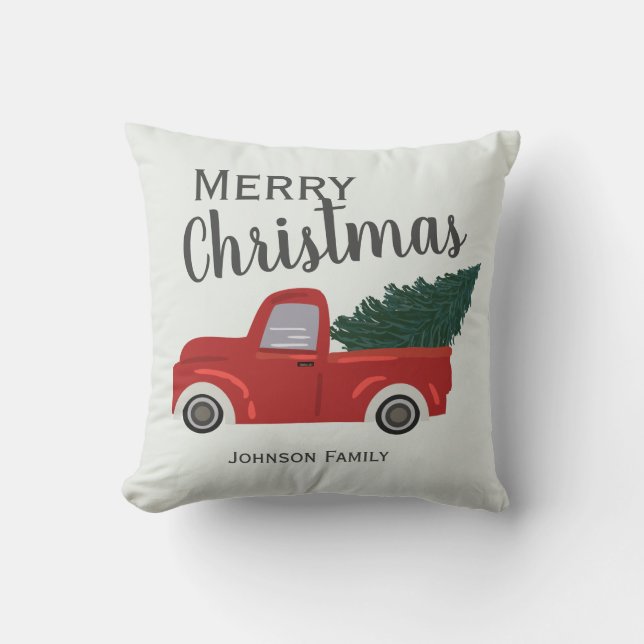 Red truck Christmas Cushion (Front)
