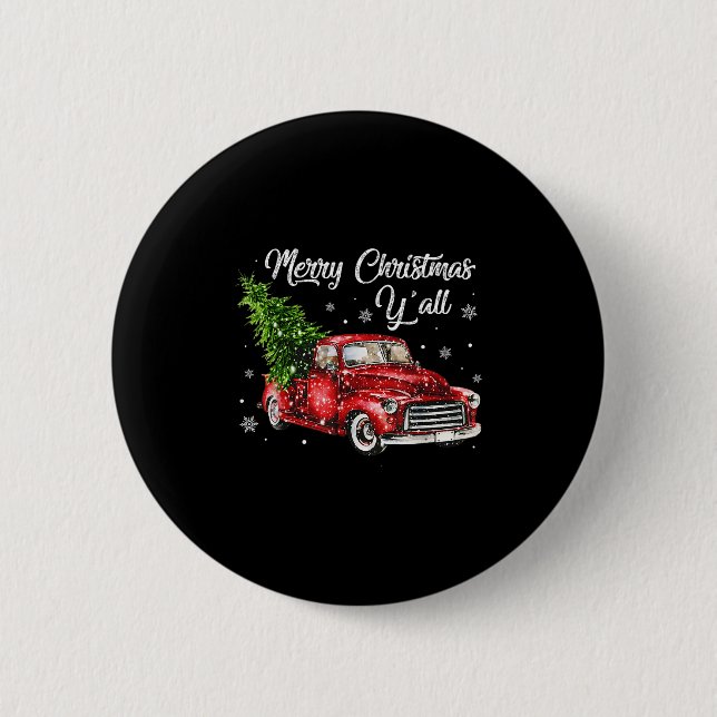 Red Truck Christmas Funny Merry Christmas Yall Wom 6 Cm Round Badge (Front)