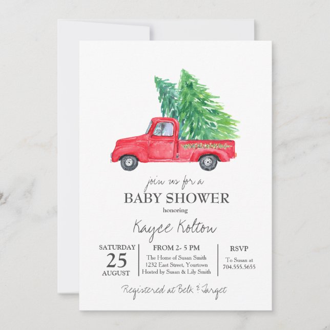 Red Truck Christmas Invitation, Red Truck baby Invitation (Front)