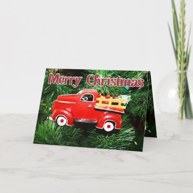 Red Truck Christmas  Ornament 4 Holiday Card (Front)