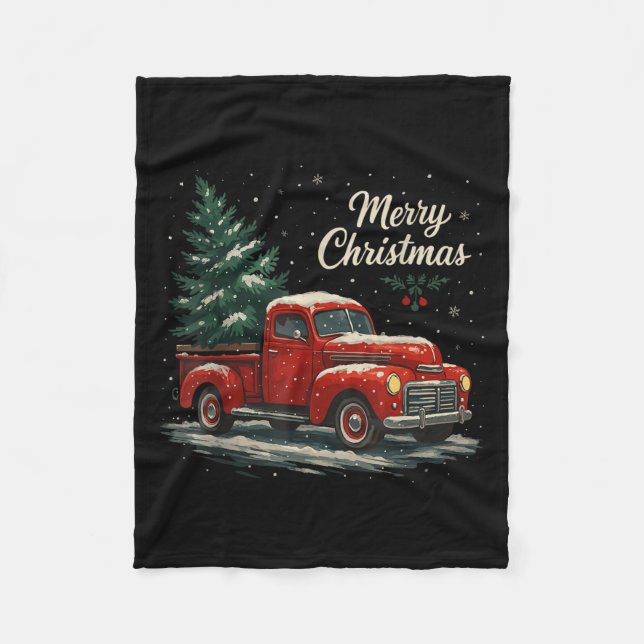 Red Truck Christmas Pajamas Shirt, Xmas Family Mat Fleece Blanket (Front)
