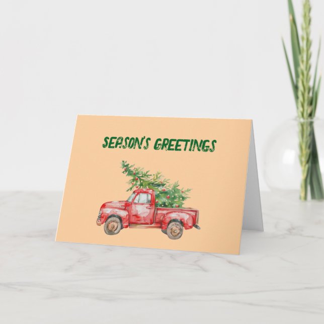 Red Truck Christmas Tree Folded Holiday Card (Front)