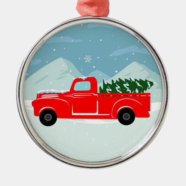 Red Truck Christmas Tree Personalised Ornament (Front)