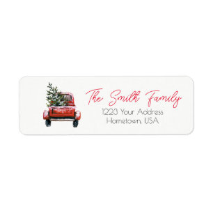 Red Truck Christmas Tree Return Address Label