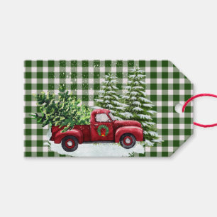 Red Truck Christmas Tree Snow Flakes Gift Tags