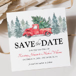 Red Truck Christmas Wedding Save the Date<br><div class="desc">Rustic winter wedding save the date cards featuring a simple white background,  watercolor christmas spruce trees,  a vintage red truck,  a xmas tree,  and a traditional save the date template that is easy to personalise.</div>