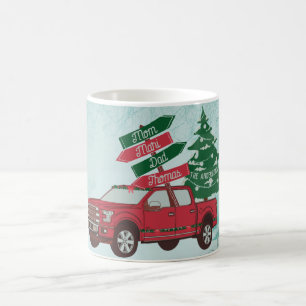 Red Truck Family Name Unique Vintage Christmas Coffee Mug