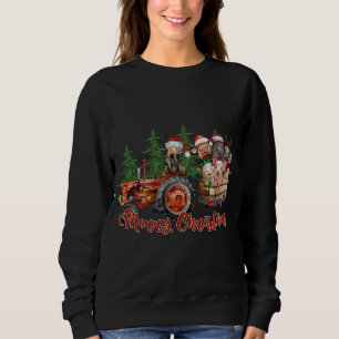 Red Truck Farm Tractor Farm Animals Cow Pig Merry  Sweatshirt