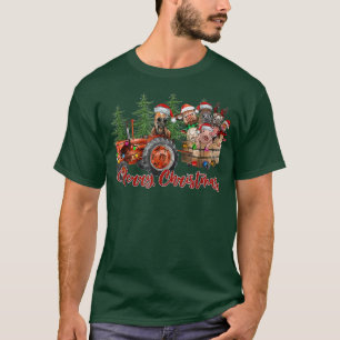 Red Truck Farm Tractor Farm Animals Cow Pig Merry T-Shirt