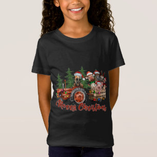 Red Truck Farm Tractor Farm Animals Cow Pig Merry  T-Shirt