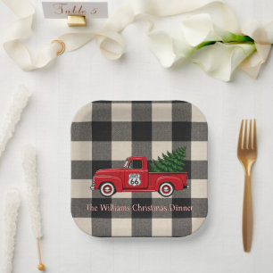 Red Truck Farmhouse Christmas Table Paper Plate
