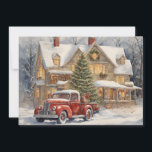 Red Truck Farmhouse Snow Winter Merry Christmas Holiday Card<br><div class="desc">Vintage Christmas holiday greeting card with a painting of an old red truck sitting in the snow-covered front drive of a farmhouse. Personalised on the back with your message and name. Contact me for assistance with your customisation or to request additional matching or coordinating Zazzle products.</div>