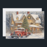 Red Truck Farmhouse Snow Winter Merry Christmas Holiday Card<br><div class="desc">Vintage Christmas holiday greeting card with a painting of an old red truck sitting in the snow-covered front drive of a farmhouse. Personalised on the back with your message and name. Contact me for assistance with your customisation or to request additional matching or coordinating Zazzle products.</div>