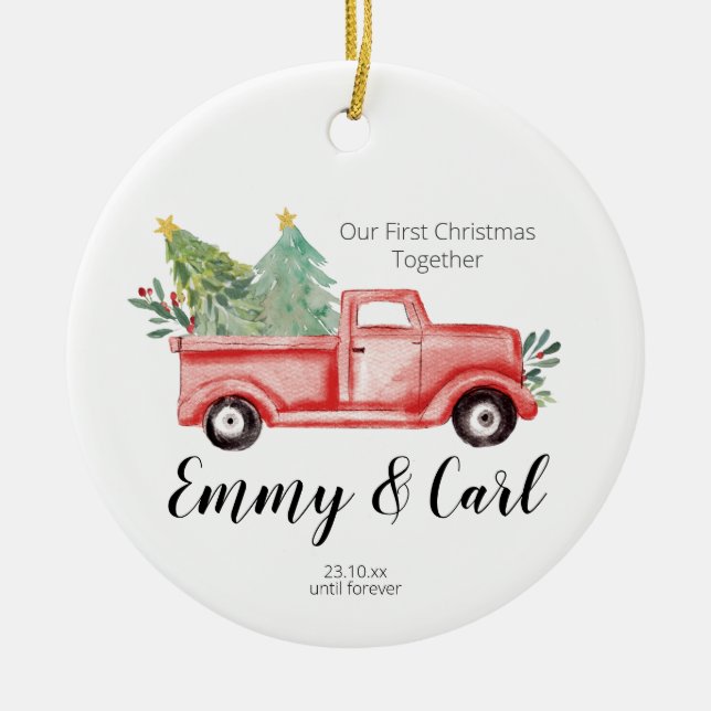 Red Truck first christmas together ornament (Front)