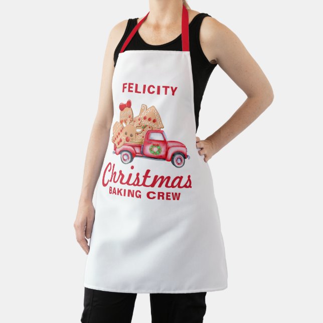 Red Truck Gingerbread Cookie Christmas Baking Crew Apron (Insitu)