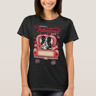 Red Truck Happy Valentines Day Border Collie dog h T-Shirt