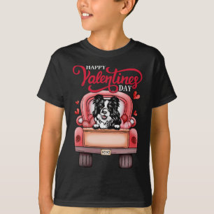 Red Truck Happy Valentines Day Border Collie dog h T-Shirt