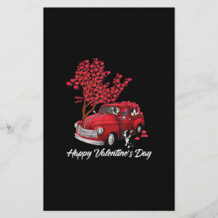 Red Truck Happy Valentines Day Boston Terrier Dog Stationery