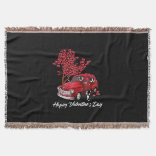 Red Truck Happy Valentines Day Boston Terrier Dog Throw Blanket