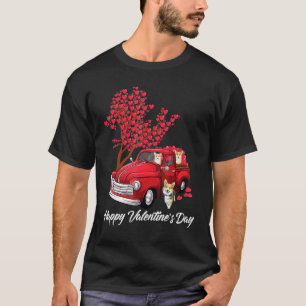 Red Truck Happy Valentines Day Corgi Dog Hearts T-Shirt