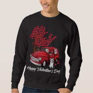 Red Truck Happy Valentines Day husky dog lover hea Sweatshirt