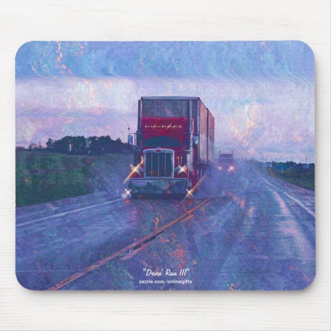 Red Truck Highway Driving in the Rain Art Mousepad (Front)