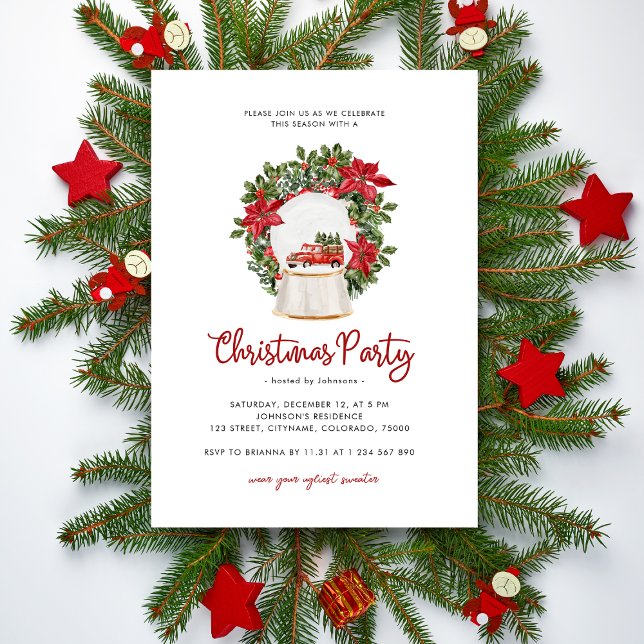 Red Truck Holly Berries Minimalist Christmas Party Invitation (Creator Uploaded)
