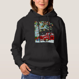 Red Truck  Lights Xmas Tree Snowman Red Truck Chri Hoodie