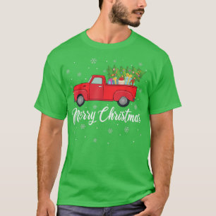 Red Truck Lover Xmas Lights Tree Red Truck Merry C T-Shirt