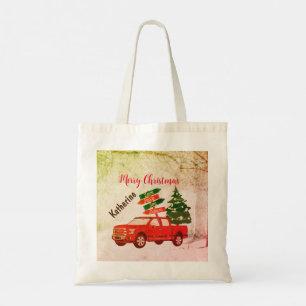 Red Truck Matching Rustic Vintage Merry Christmas Tote Bag