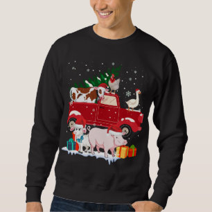 Red Truck Merry Christmas Animals Loves Farm Farme Sweatshirt