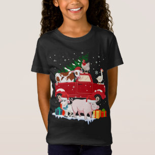 Red Truck Merry Christmas Animals Loves Farm Farme T-Shirt