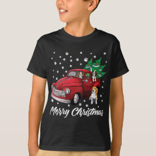 Red Truck Merry Christmas Tree Beagle Dog Christma T-Shirt
