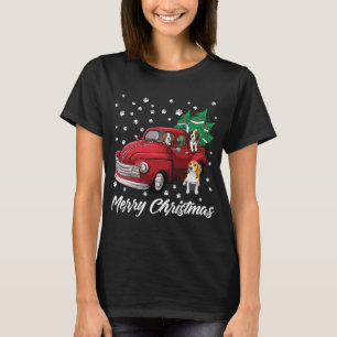 Red Truck Merry Christmas Tree Beagle Dog Christma T-Shirt