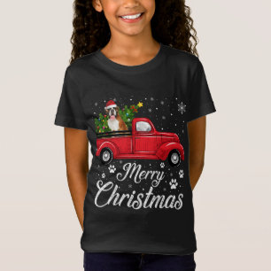Red Truck Merry Christmas Tree boxer Dog Christmas T-Shirt