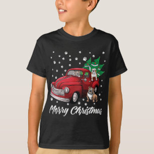 Red Truck Merry Christmas Tree Bulldog Christmas T-Shirt