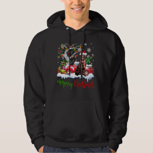 Red Truck Merry Christmas Tree Chocolate Labrador Hoodie