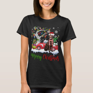 Red Truck Merry Christmas Tree Chocolate Labrador T-Shirt